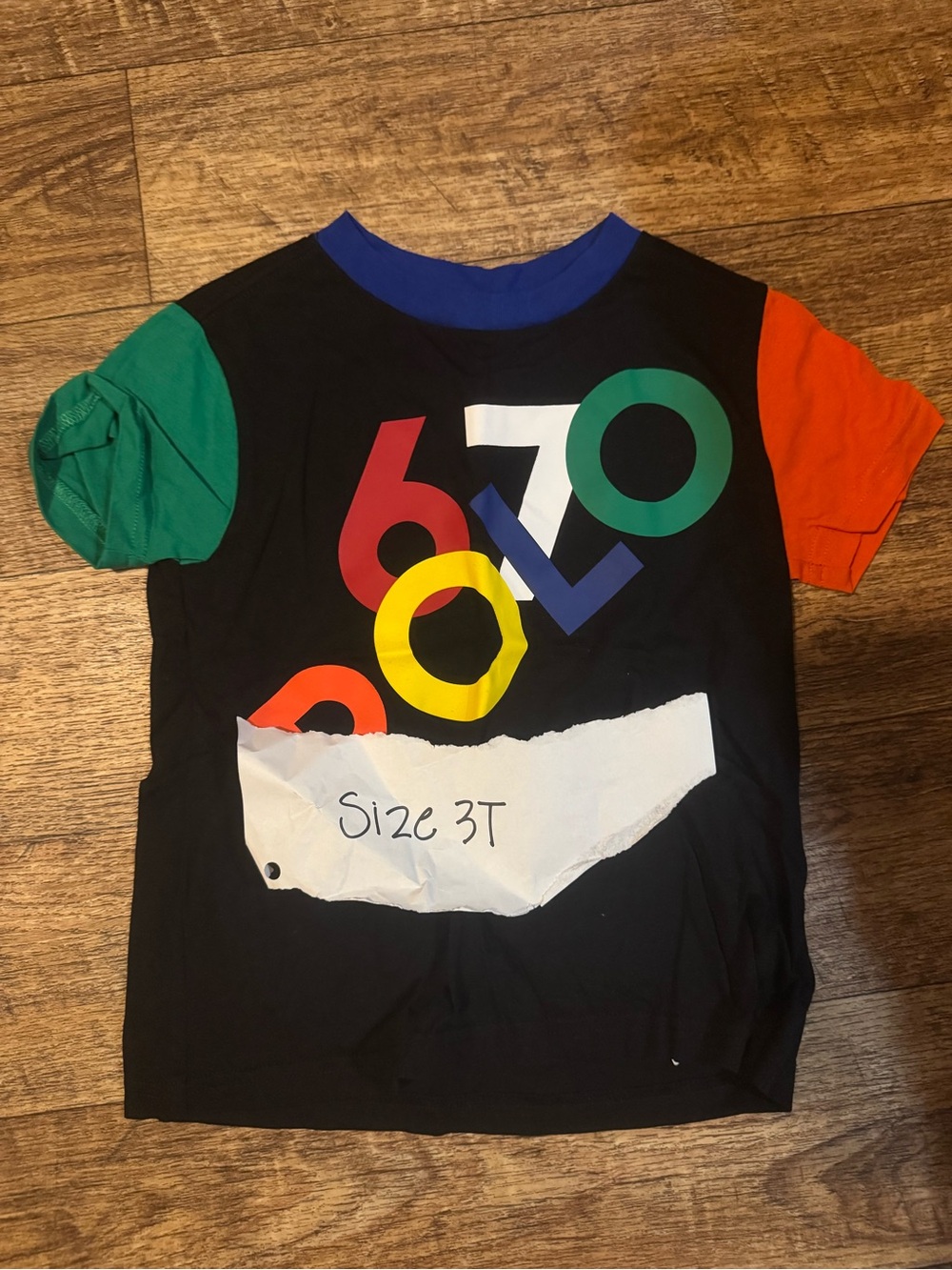 Polo by Ralph Lauren Black Tee with Multicolor Logo & Colorblock Sleeves